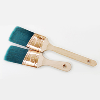 Pinceau plat professionnel de 2 pouces à poils synthétiques et manche en bois pour la peinture murale et les bordures