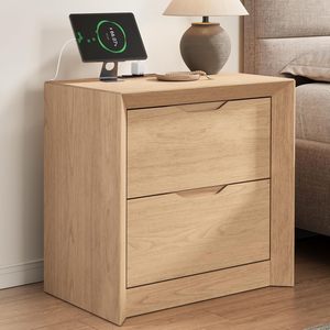 2 <b>Drawer</b> Nightstand with Built-In Charging Station Recessed Pull Handle Bedside Table Thickened Frame & Unique - Product Image 1