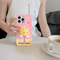 Coque de téléphone pour iPhone 13 14 15 16 Pro Max, mignonne, 3D, avec motif d'étoile magique, baguette magique, Kawai, coque de téléphone en silicone unique, compatible