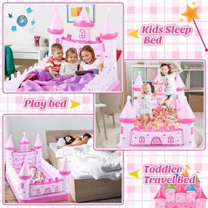 Lit de voyage gonflable pour enfants en forme de château rose pour les tout-petits, camping, maison, hôtel - Product Image 5