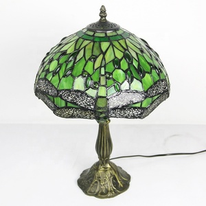 LongHuiJing for Style 12Inch Dome Flexible Living Room Bedroom Table Lamp Green Dragonfly Stained Glass Lampshade Zinc Alloy - Product Image 6