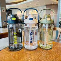 2000ml Big Handle Plastic Cup Outdoor Straight Cup Large Capacity Portable Water Bottle Straw Single Wall Customized Logo Mug