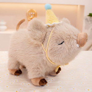 Juguete de peluche de jabalí de dibujos animados súper adorable de alta calidad, gorra de cumpleaños, muñeco de peluche de cerdo realista con algodón PP - Product Image 3