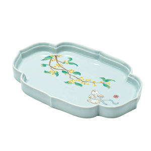 Bandeja de cerámica con diseño floral, plato de porcelana para té y aperitivos, uso doméstico - Product Image 5