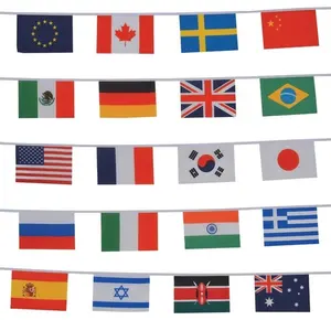 Bandeiras Bunting personalizadas Banner Mini Poliéster Tecido String Bandeira Diferentes Países Pendurados String Flag