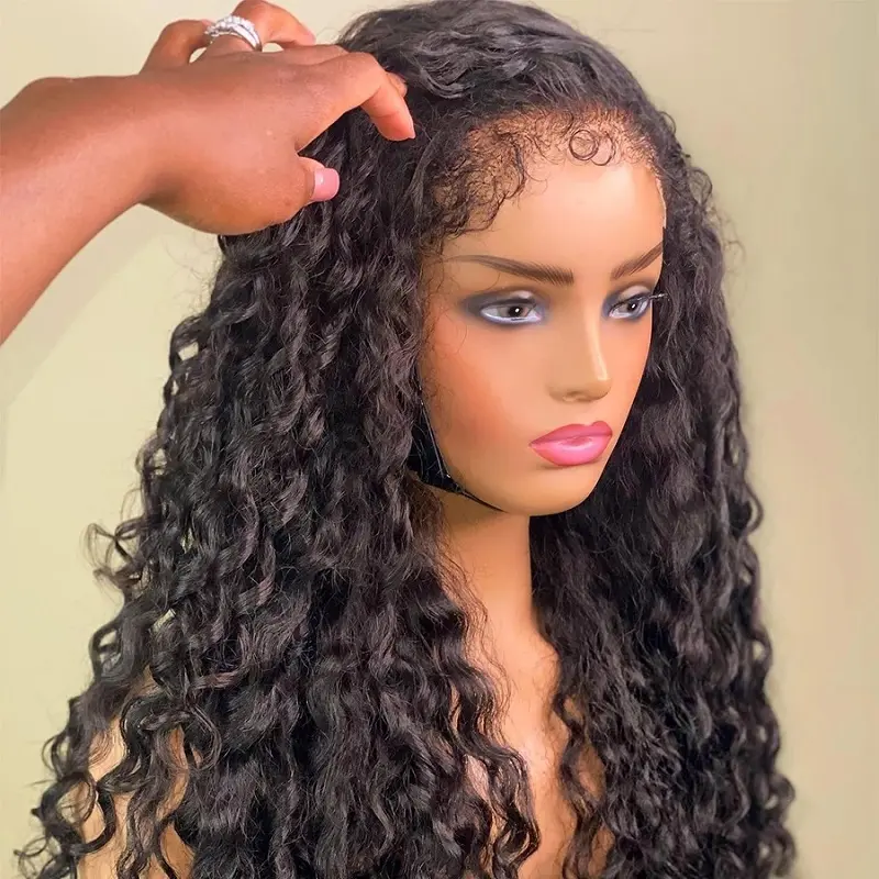 ISEE Free Shipping 4X4 HD Lace Closure Kinky Curly Wig With Curly Baby Hair Natural Edges Type 4C Kinky Hairline Human Hair Wigs