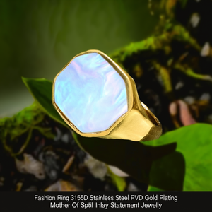 Bague tendance en acier inoxydable 316L plaqué or PVD, incrustation octogonale en nacre, bijou statement - Product Image 3