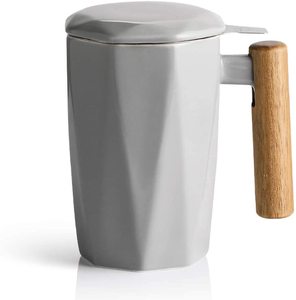 Cốc Trà Có Nắp, Tay Cầm Bằng Gỗ Cốc Trà Bằng Thép Không Gỉ Infuser, Tách Trà Bằng Gốm Lớn Gradient - Product Image 2