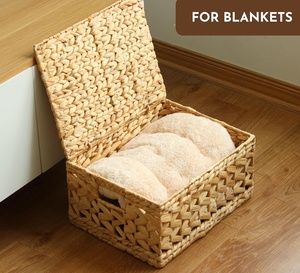 Top Bán Dệt Nước Hyacinth <span class=keywords><strong>Wicker</strong></span> Lưu Trữ Giỏ Có Nắp Đậy Hình Chữ Nhật Cho Khăn Sách Những Điều Nhỏ Sản Phẩm Trang Điểm - Product Image 4