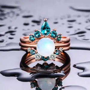 纯银戒指印度月光石纯银饰品925月亮星星和月亮心情戒指