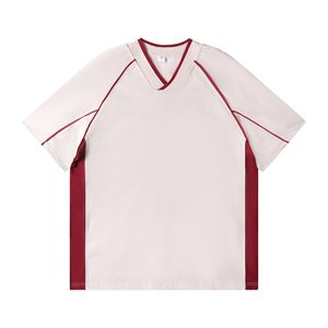 Streetwear 230grams Heavyweight 100% Cotton Knitted Vneck Solid Oversized Fit Short Sleeve Anti-Pilling Tee Shirt for <b>Men</b> Women - Product Image 3