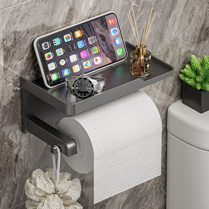 Toilet Paper Holder Wall-Mounted Paper Roll Holder Storage Tray Toilet Organizer Phone Stand <b>Bathroom</b> <b>Accessories</b> - Product Image 3