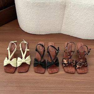 Sandalias de Estilo Moderno para Verano, con Punta Francesa, Tacón Bajo y Lazo, Tacones Altos para Mujer - Product Image 4