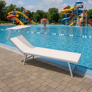 Lettino prendisole bianco in alluminio 185x70x40 cm con parasole in Textilene 185x70x40 cm - Product Image 2