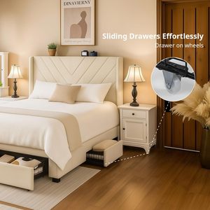 Dark Grey King Bed Frame <strong>USB</strong> Type-C Charging <strong>Ports</strong> Modern Style Metal <strong>Upholstered</strong> Platform Padded <strong>Headboard</strong> Storage Drawers - Product Image 4