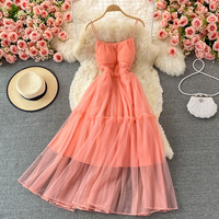 Nouvelle Robe d'été à bretelles fines, style jupe féerique et volumineuse, avec taille cintrée à la française, pour les vacances