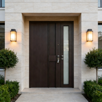 Porte d'entrée double battante de sécurité haut de gamme en aluminium moulé avec panneau vertical et quincaillerie mate pour villa