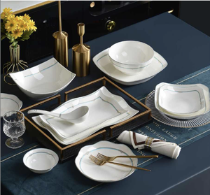 Luxury 50-Piece Eco-Friendly Lead-Free Bone China <b>Dinnerware</b> Set with Round Shape and Customizable Options - Product Image 4