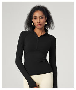 Custom Lightweight Damen Sport T-Shirt Schnellt rockn endes Langarm-Kompression sober teil mit halbem Reiß verschluss für <span class=keywords><strong>Bodybuilding</strong></span> Running Gym Yoga - Product Image 6