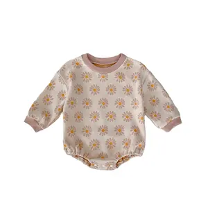 Daisy Jacquard Knit Bubble Romper Infant Girls Oversize Fall Winter Sweater Onesie