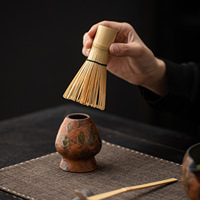 Ensemble de thé Matcha Quatre Pièces Flowing Spring, Nouveau Style Chinois, en Céramique, comprenant Bol à Thé Chawan, Fouet à Thé Chasen et Baiben