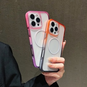 Gradient Color Border Magnetic Phone Case For <b>iPhone</b> 18 17 16 15 14 13 12 Pro Max Shockproof Transparent Protective Cover - Product Image 5