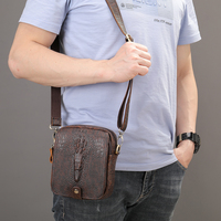 Sacoche Homme en Cuir Véritable Haute Qualité Motif Crocodile, Petit Sac Bandoulière Homme, Sac Messager en Cuir Véritable