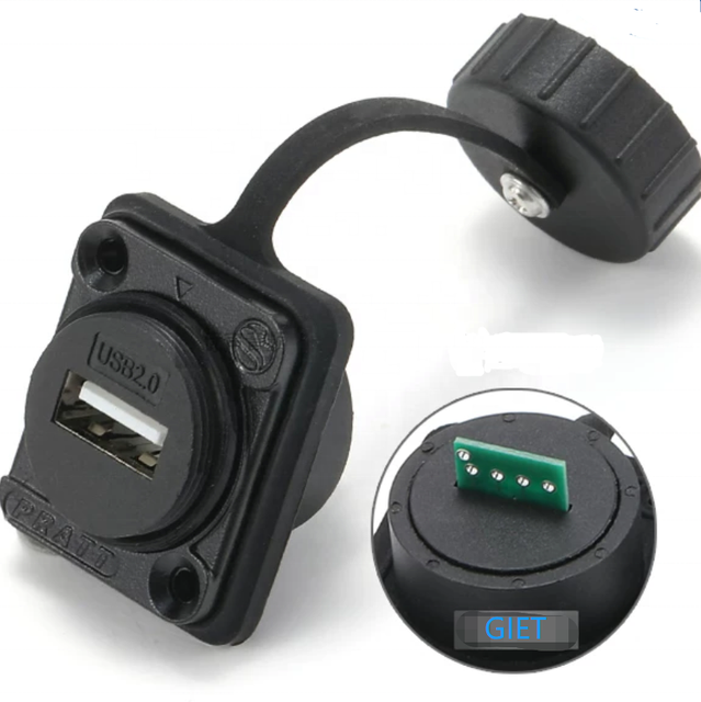 GIET Lshitech USB Type-A PCB Panel Mount Waterproof Circular Connector USB Extension Socket for USB Connectivity Connector