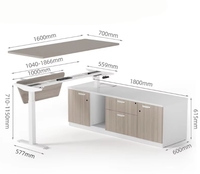 Bureau en L de direction moderne, réglable en hauteur, en acier et bois, pour usage domestique ou professionnel