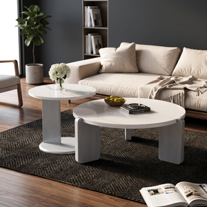 Table basse ronde moderne en marbre, design emboîtable, mobilier minimaliste pour salon - Product Image 2