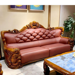 लक्जरी ठोस लकड़ी के सोफे सेट यूरोपीयन नक्काशीदार ईबोनी चीनी शैली का बड़ा सोफा प्रीमियम चमड़े के आधुनिक लिविंग रूम फर्नीचर के साथ - Product Image 4