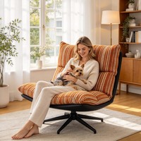 Fauteuil pivotant de salon en gros d'usine avec siège rembourré rayé personnalisé OEM pour mobilier de salon