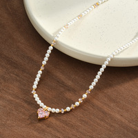 Colliers élégants en acier inoxydable plaqué or avec zircon et perles, bijoux minimalistes de luxe léger, vente en gros TGXL14112