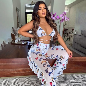 Nuevo Bikini Sexy de Verano para Mujer, Falbala, Pantalones Largos Holgados, Conjunto de Dos Piezas con Tirantes Finos para la Playa - Product Image 1