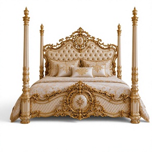 Suite de chambre à coucher style Maharaja Cal King avec lit à baldaquin personnalisé de luxe blanc et or, taille King, directement de l'usine en Australie - Product Image 1