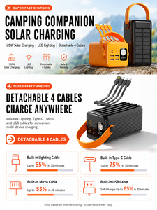 <span class=keywords><strong>Batterie</strong></span> <span class=keywords><strong>externe</strong></span> solaire à charge rapide 22,5 W, 50 000 mAh, 4 câbles intégrés, lampe torche LED portable, camping en plein air - Product Image 2