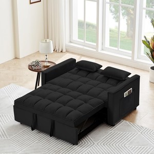 Modern Three-Seat Sectional Sofa Bed Foldable Velvet <strong>Futon</strong> for Apartment Made of <strong>Wood</strong> - Product Image 1