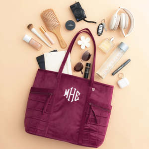 Sac à bandoulière personnalisé brodé multi-poches, sac de voyage, sac de shopping, sac à main décontracté pour femmes, sac fourre-tout en velours côtelé avec monogramme - Product Image 6