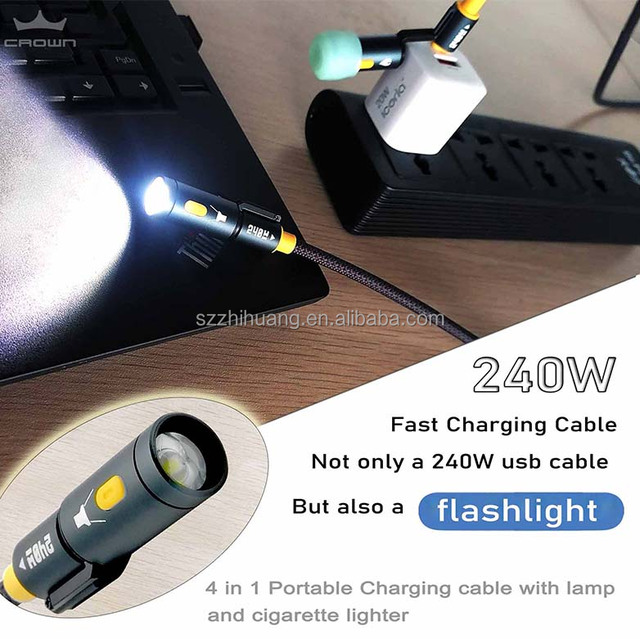 High Quality PD 240W 4-in-1 Charging Cable for IPhone Nylon Braided with Arc Lighter Lighting Pure Copper Material for Computer