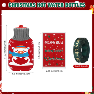 Lot de 5 Bouillottes de Noël avec Housse Tricotée et Cartes Inspirantes, Sac d'Eau Chaude et Froide 1L Rouge - Product Image 2