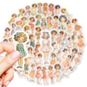 Venta al por Mayor de 56 Pegatinas de PVC con Dibujos Animados Retro de Acuarela para Niños, para Decorar Libros y Botellas, Lindas Pegatinas de Muñecas para Niños - Product Image 3
