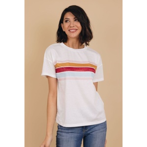 T-shirt a righe da donna al tramonto, taglia 2XL, in cotone traspirante, Spandex, Logo Casual e Sexy in stile estivo con lettere di diamanti