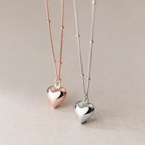 Simple Bead Temperament INS Decoration Sweet Girl 3D Heart Pearl Clavicle Chain Silver Champagne Pendant Necklace