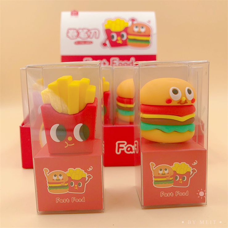 Оригинальные и оптовые Канцтовары, японская креативная 3d Силиконовая ручная точилка для ножей в форме Гамбурга и картофеля фри