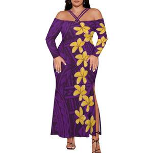 Abbigliamento donna taglie forti polinesiano personalizzato di alta qualità stile tropicale hawaiano abito a maniche lunghe <span class=keywords><strong>monospalla</strong></span> da donna - Product Image 5