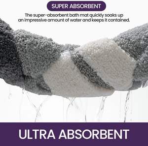 Tapis de salle de bain moderne minimaliste à rayures, absorbant l'eau, en polyester, antidérapant, résistant aux taches - Product Image 3