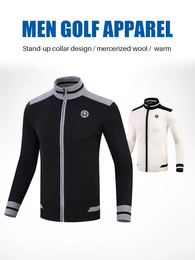 PGM YF430 golf sweater mens custom mercerized wool full zip golf sweater