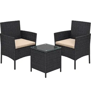 3 adet bahçe mobilya seti PE polyrattan salon masa ve sandalye seti açık dahil olmak üzere 1 masa ve 2 sandalye için veranda balkon