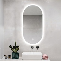 Miroir de salle de bain LED oblong mural avec capteur tactile, anti-buée, éclairé, pour salle de bain