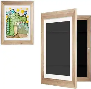 Crianças Artwork Picture Frame em madeira composta preta com vidro resistente a quebra-formatos horizontais e verticais